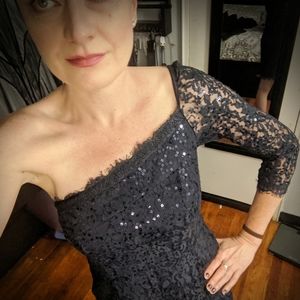Jessica Simpson navy one shoulder sequin dress
